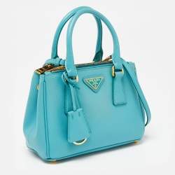 Pre Owned Prada Turquoise Saffiano Lux Leather Nano Double Zip Tote
