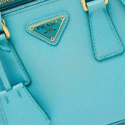 Pre Owned Prada Turquoise Saffiano Lux Leather Nano Double Zip Tote