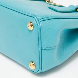Pre Owned Prada Turquoise Saffiano Lux Leather Nano Double Zip Tote