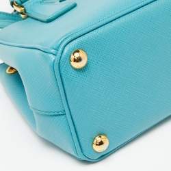 Pre Owned Prada Turquoise Saffiano Lux Leather Nano Double Zip Tote