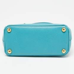 Pre Owned Prada Turquoise Saffiano Lux Leather Nano Double Zip Tote