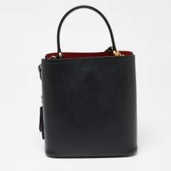 Pre Owned Prada Black Saffiano Lux Leather Medium Panier Top Handle Bag