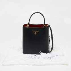 Pre Owned Prada Black Saffiano Lux Leather Medium Panier Top Handle Bag