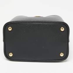 Pre Owned Prada Black Saffiano Lux Leather Medium Panier Top Handle Bag
