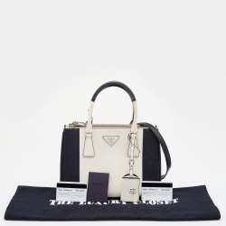 Pre Owned Prada Black/White Saffiano Leather Small Double Zip Tote