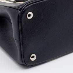 Pre Owned Prada Black/White Saffiano Leather Small Double Zip Tote