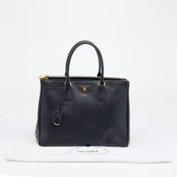Pre Owned Prada Black Saffiano Lux Leather Galleria Double Zip Tote