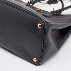 Pre Owned Prada Black Saffiano Lux Leather Galleria Double Zip Tote