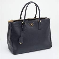Pre Owned Prada Black Saffiano Lux Leather Galleria Double Zip Tote