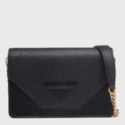 PRADA Saffiano Triangle Envelope Mini Crossbody Flap Black 1276813