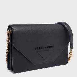 Pre Owned Prada Black Saffiano Leather Mini Envelope Crossbody Bag