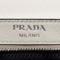 Prada Off White Leather Studded Flap Shoulder Bag