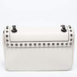 Prada Off White Leather Studded Flap Shoulder Bag