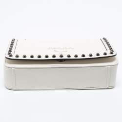 Prada Off White Leather Studded Flap Shoulder Bag