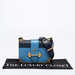 Pre Owned Prada Two Tone Blue Saffiano Leather Cahier Shoulder Bag