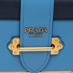 Pre Owned Prada Two Tone Blue Saffiano Leather Cahier Shoulder Bag
