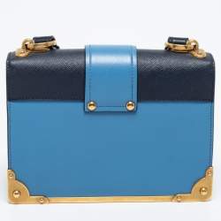 Pre Owned Prada Two Tone Blue Saffiano Leather Cahier Shoulder Bag