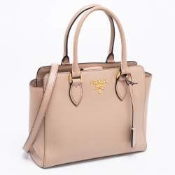 Pre Owned Prada Beige Saffiano Lux and Soft Leather Small Tote