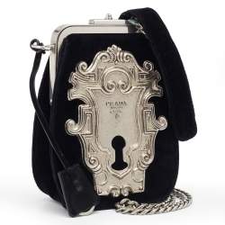 Pre Owned Prada Black Velvet Catwalk Lock Purse Chain Bag