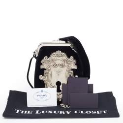 Pre Owned Prada Black Velvet Catwalk Lock Purse Chain Bag