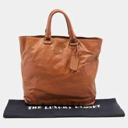 Pre Owned Prada Brown Vitello Daino Leather Tote