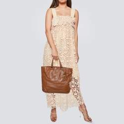 Pre Owned Prada Brown Vitello Daino Leather Tote