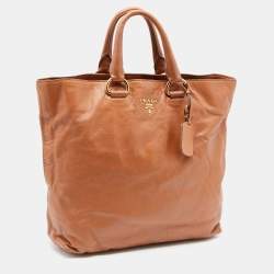Pre Owned Prada Brown Vitello Daino Leather Tote