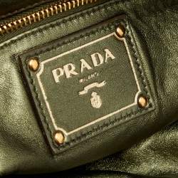 Pre Owned Prada Metallic Green Python Jewel Embellished Clutch