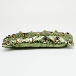 Pre Owned Prada Metallic Green Python Jewel Embellished Clutch