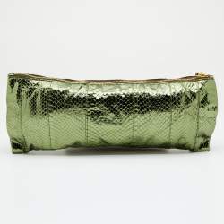 Pre Owned Prada Metallic Green Python Jewel Embellished Clutch