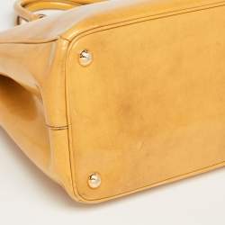 Pre Owned Prada Yellow Patent Leather Medium Double Zip Tote