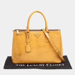 Pre Owned Prada Yellow Patent Leather Medium Double Zip Tote