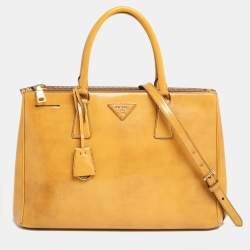 Pre Owned Prada Yellow Patent Leather Medium Double Zip Tote