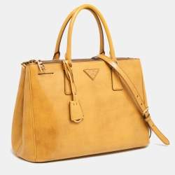 Pre Owned Prada Yellow Patent Leather Medium Double Zip Tote