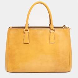 Pre Owned Prada Yellow Patent Leather Medium Double Zip Tote