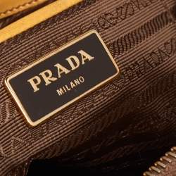 Pre Owned Prada Yellow Patent Leather Medium Double Zip Tote