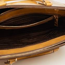 Pre Owned Prada Yellow Patent Leather Medium Double Zip Tote