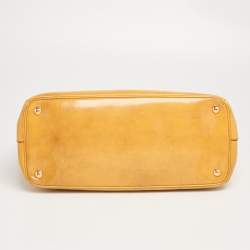 Pre Owned Prada Yellow Patent Leather Medium Double Zip Tote