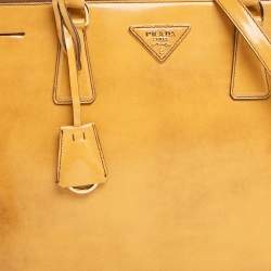 Pre Owned Prada Yellow Patent Leather Medium Double Zip Tote