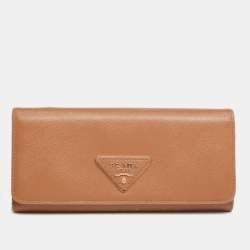 Pre Owned Prada Caramel Saffiano Leather Flap Continental Wallet