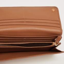 Pre Owned Prada Caramel Saffiano Leather Flap Continental Wallet