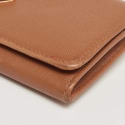 Pre Owned Prada Caramel Saffiano Leather Flap Continental Wallet