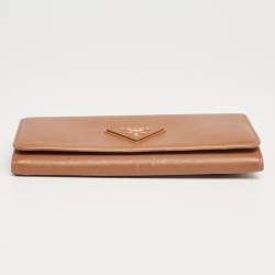 Pre Owned Prada Caramel Saffiano Leather Flap Continental Wallet