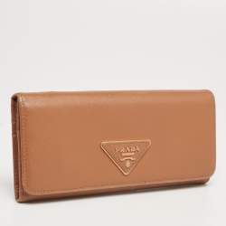 Pre Owned Prada Caramel Saffiano Leather Flap Continental Wallet