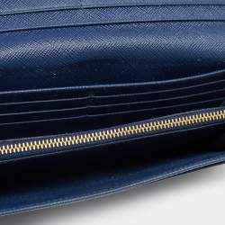 Pre Owned Prada Blue Saffiano Metal Frame Leather Flap Continental Wallet