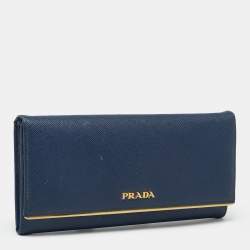 Pre Owned Prada Blue Saffiano Metal Frame Leather Flap Continental Wallet