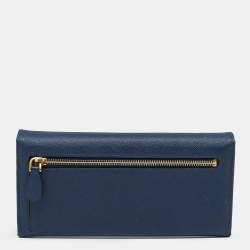 Pre Owned Prada Blue Saffiano Metal Frame Leather Flap Continental Wallet
