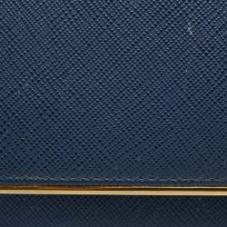 Pre Owned Prada Blue Saffiano Metal Frame Leather Flap Continental Wallet