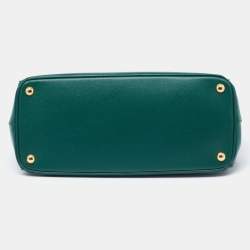 Pre Owned Prada Green Saffiano Lux Leather Medium Double Zip Tote