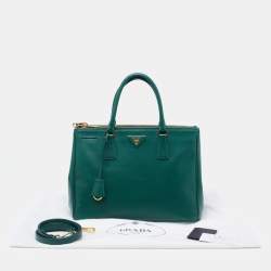 Pre Owned Prada Green Saffiano Lux Leather Medium Double Zip Tote